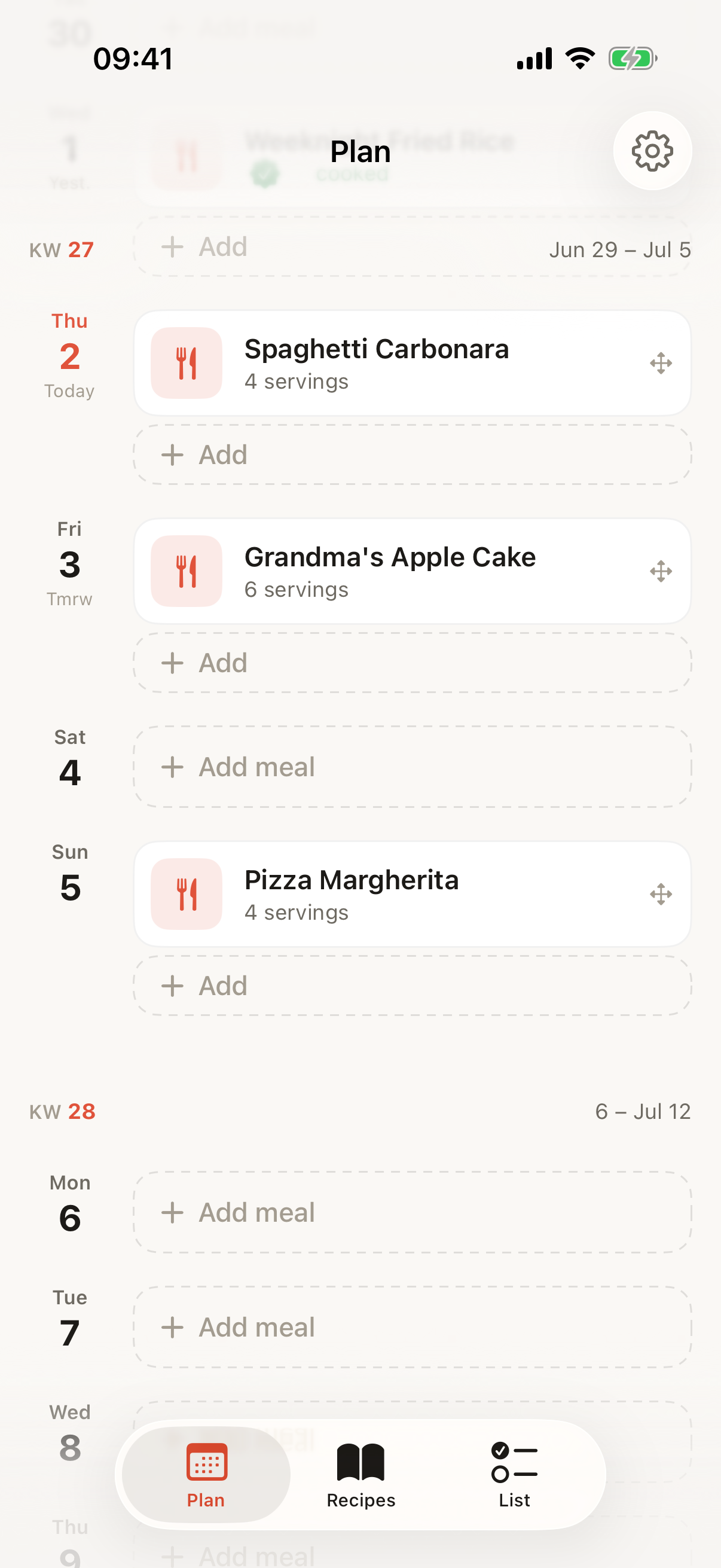 Weekly meal plan